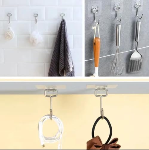 Ultra Strong 50lb Transparent Self-Adhesive Hooks for Kitchen and Bathroom - Heavy-Duty Organizational Solution (Pack of