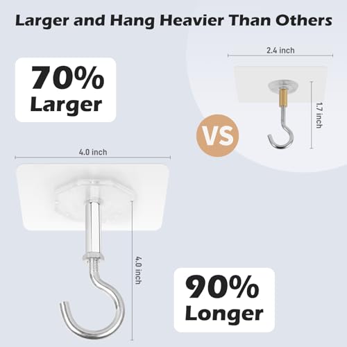 Adhesive Ceiling Hooks 4 Pack 30lbs Strong No Drill Outdoor Hanging Plants Wind Chimes Lantern Stick On Hooks
| Super H