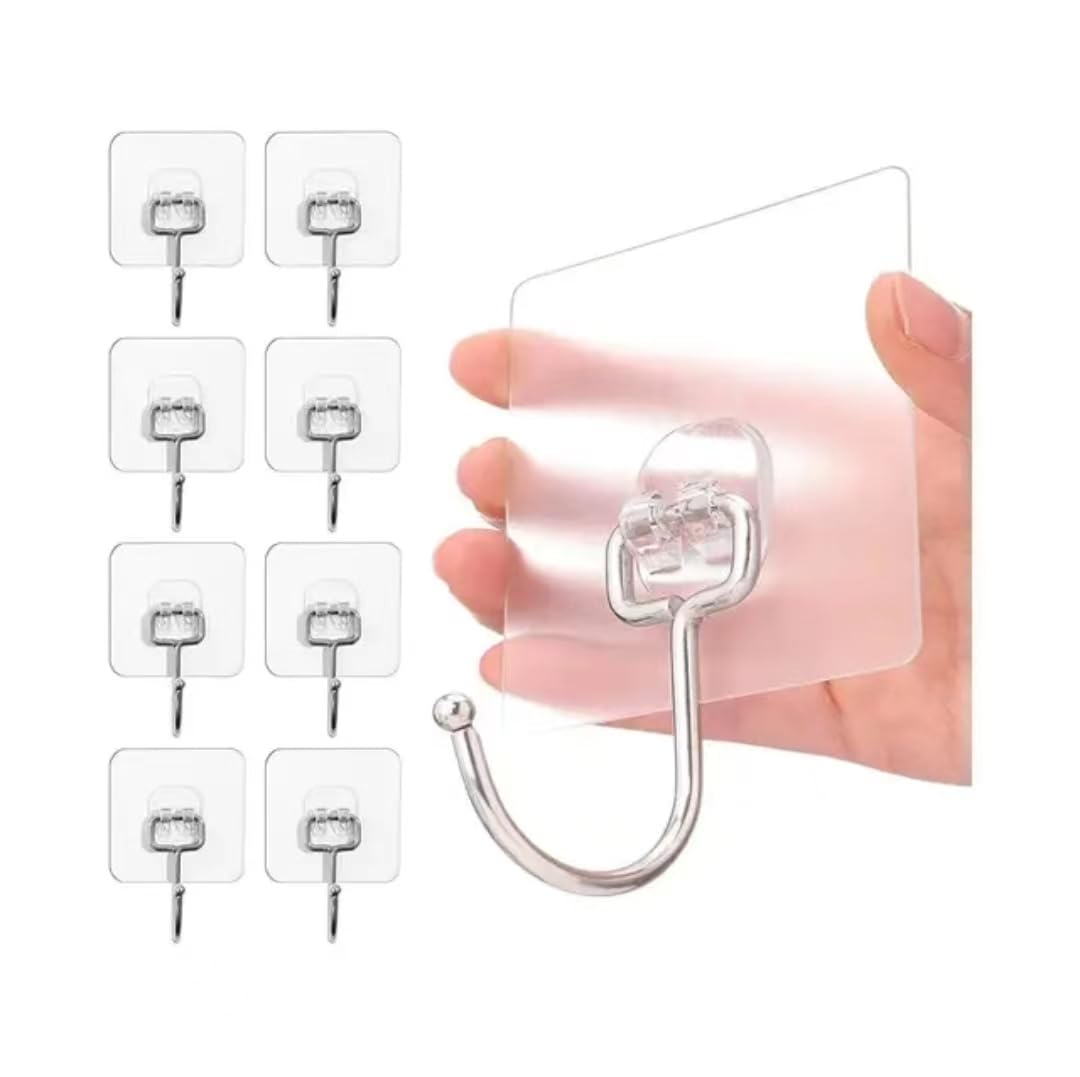 Ultra Strong 50lb Transparent Self-Adhesive Hooks for Kitchen and Bathroom - Heavy-Duty Organizational Solution (Pack of