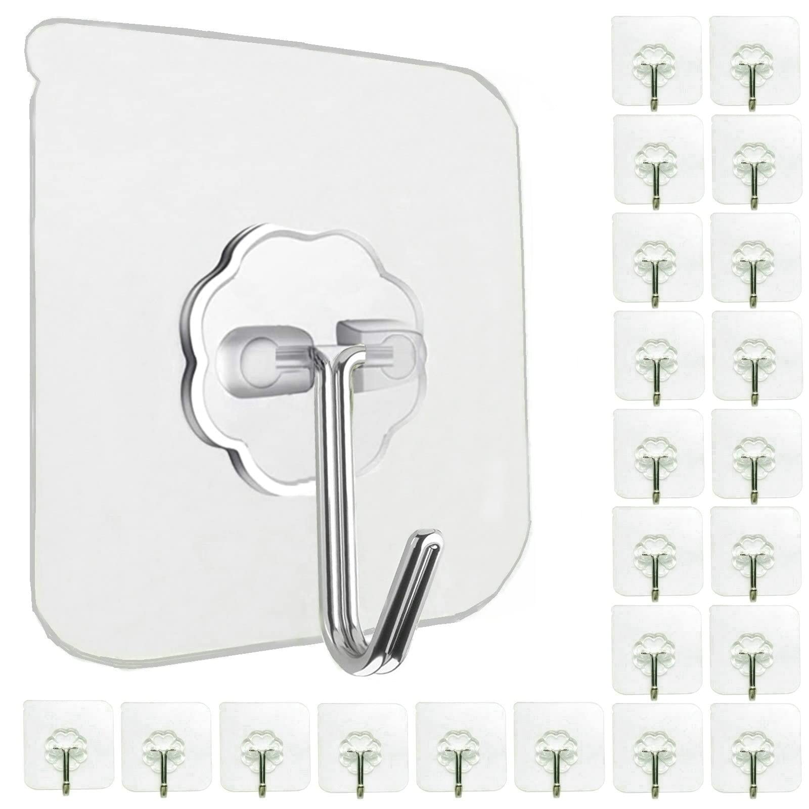 24 Pack Heavy Duty Self Adhesive Hooks for Bathroom and Shower - Waterproof, Sticky Wall Hooks - 33lb Max Capacity - Ho