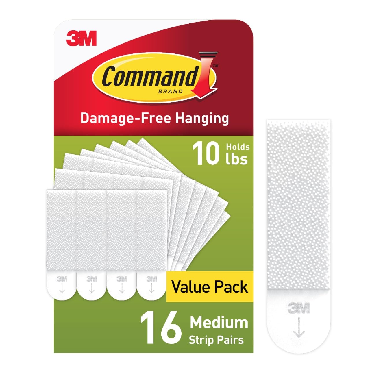 Command 10 lb Medium Picture Hanging Strips (32 Strips), Home Decor Damage Free Hangers No Tools Required, White Adhesiv