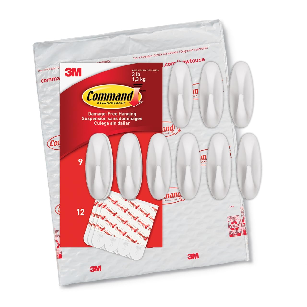 Command Medium Designer Hooks for Damage Free Hanging in Living Spaces - 9 White Hooks & 12 Command Strips
