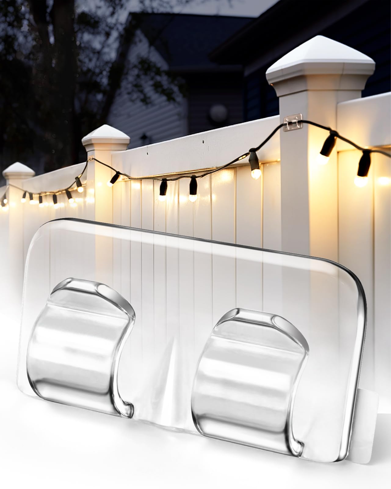 Outdoor String Lights Clips: Heavy Duty Light Hook with Waterproof Adhesive Strips - For Hanging Christmas Lighting - Ou