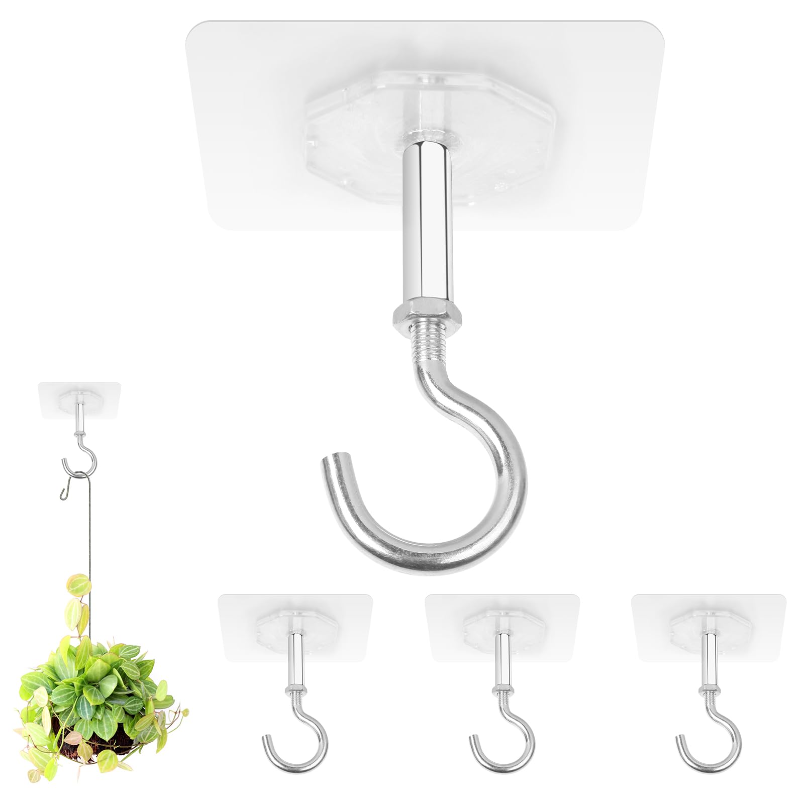 Adhesive Ceiling Hooks 4 Pack 30lbs Strong No Drill Outdoor Hanging Plants Wind Chimes Lantern Stick On Hooks
| Super H