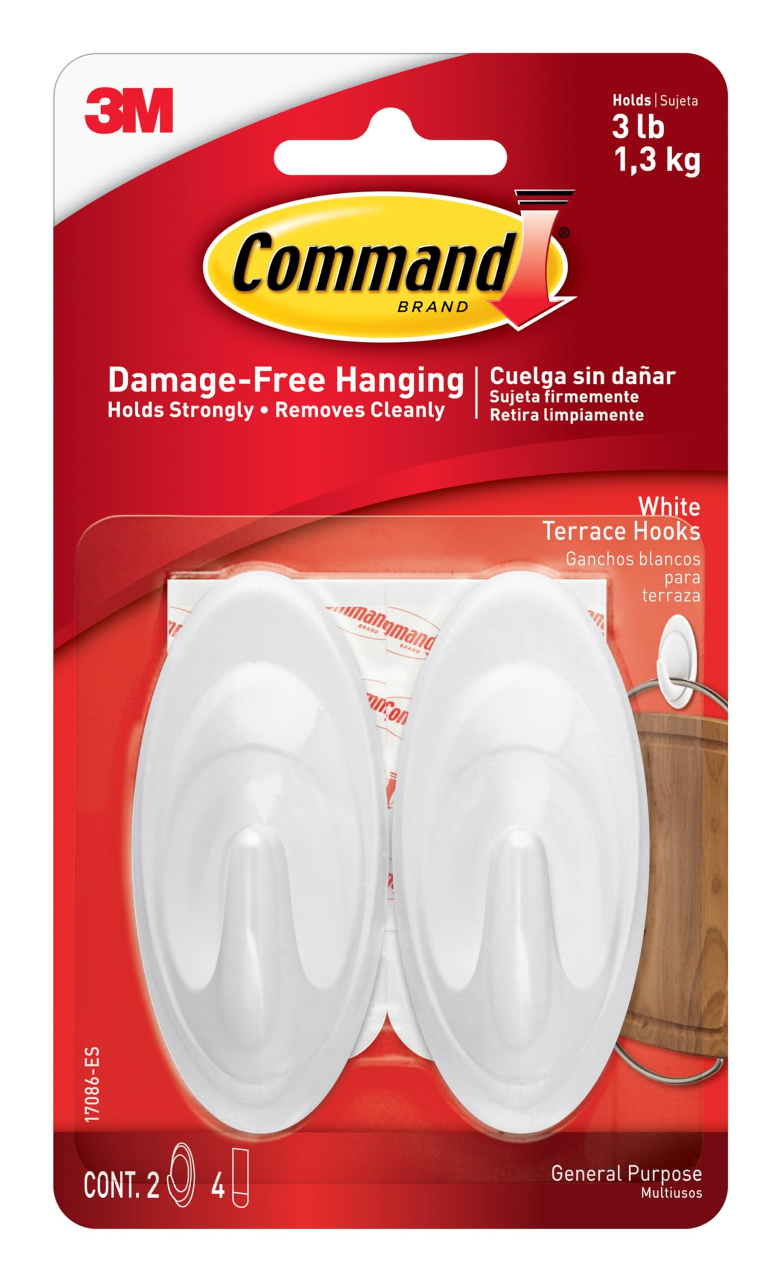 Command White Damage Free Hanging Wall Hooks, Adhesive Strips, Holds 3 lb, Living Room Decoraci ons