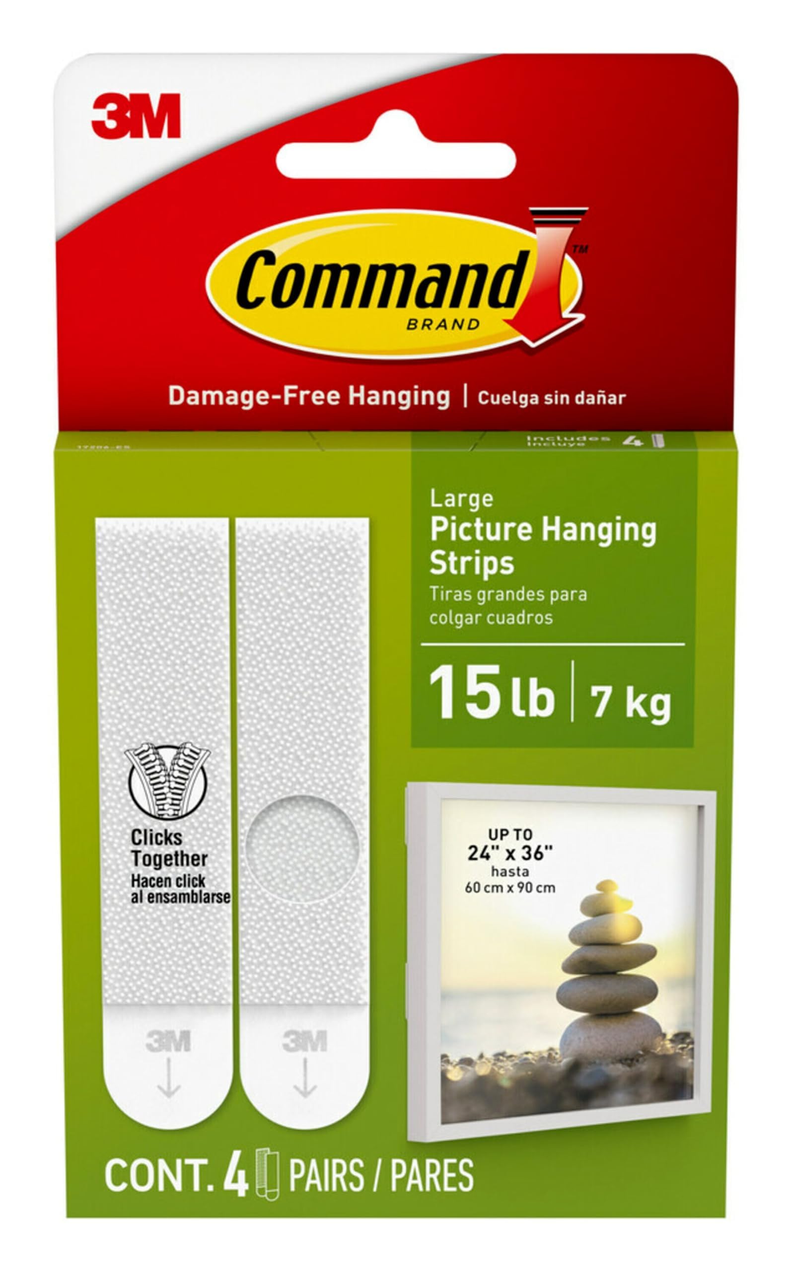 Damage Free Hanging Picture Hangers for Living Spaces: Command Large Picture Hanging Strips, 4 White Adhesive Strip Pair