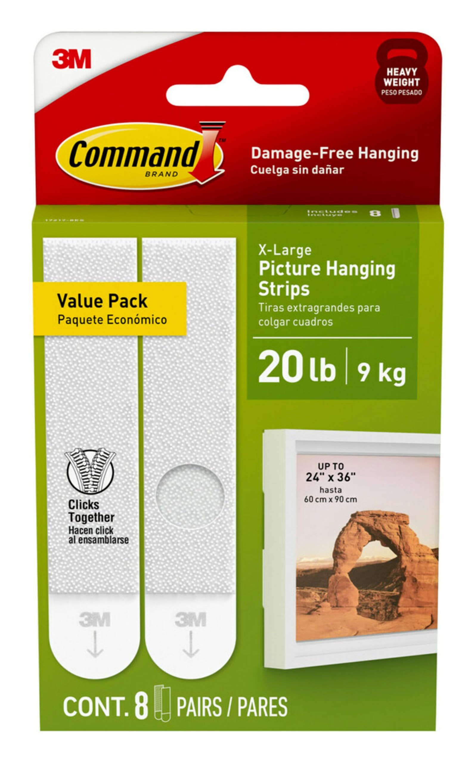 Command 20 Lb XL Heavyweight Picture Hanging Strips for Living Spaces, Damage Free Hanging Picture Hangers, Strong Adhes