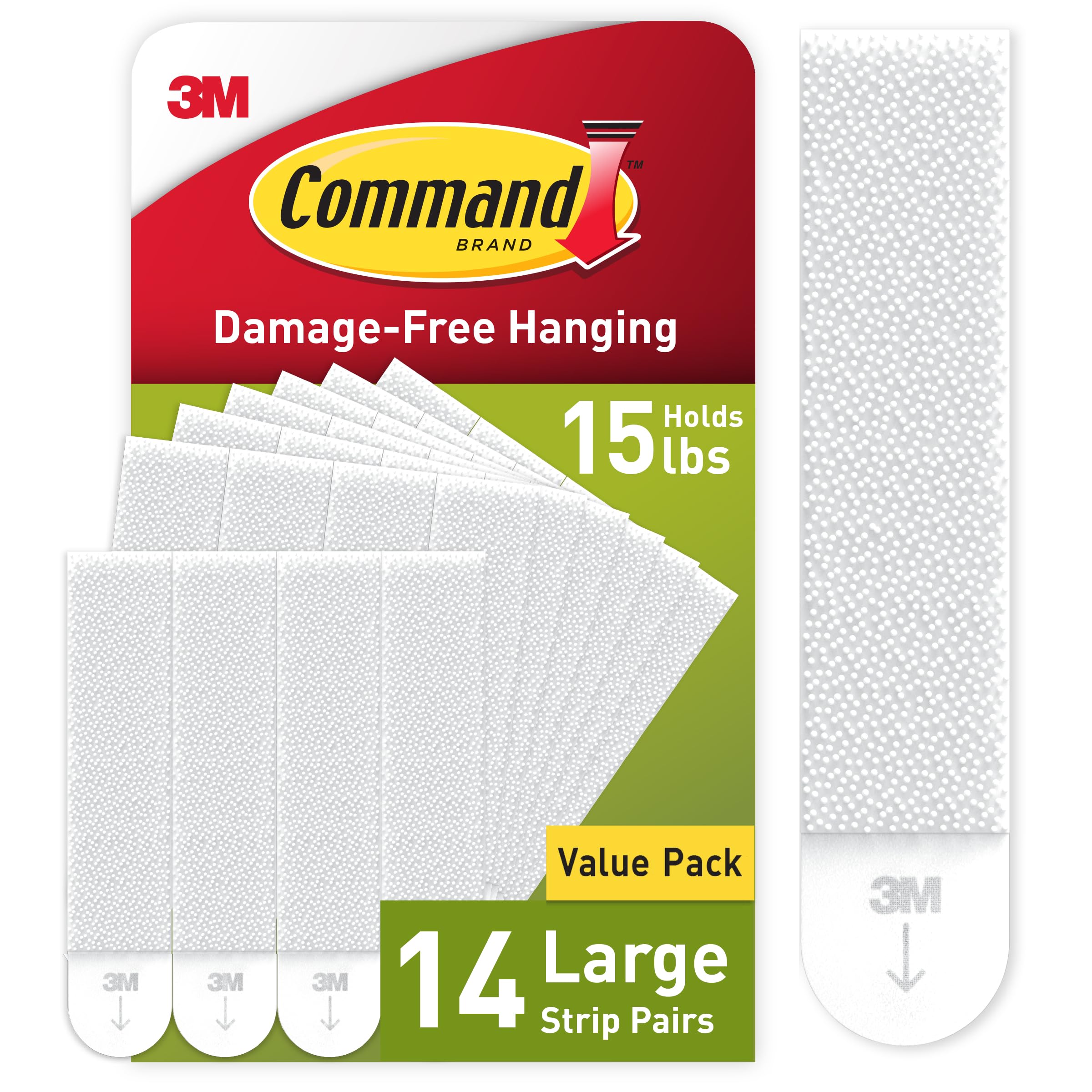 White Command Large Picture Hanging Strips, Easy to Open Packaging, Holds up to 16 lbs, 14-Pairs