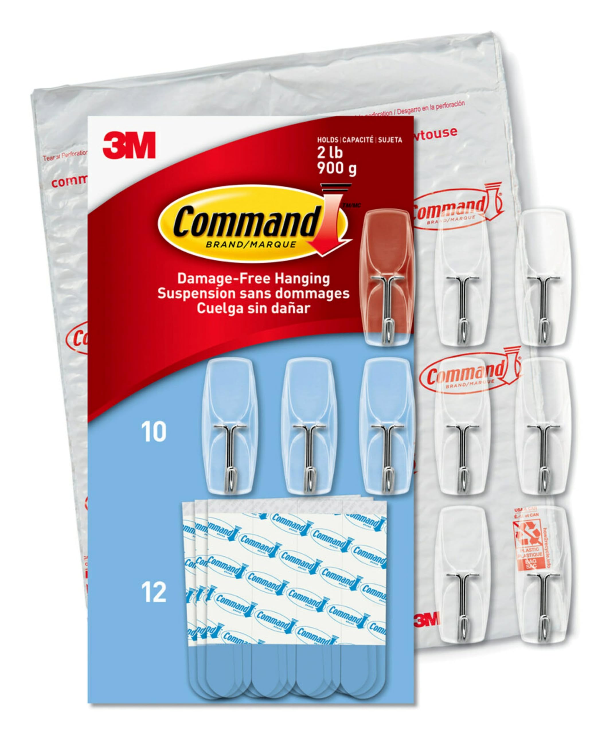 Command Medium Clear Wire Toggle Hooks for Damage-Free Hanging, Great for Organization and Storage, Holds up to 2 lb