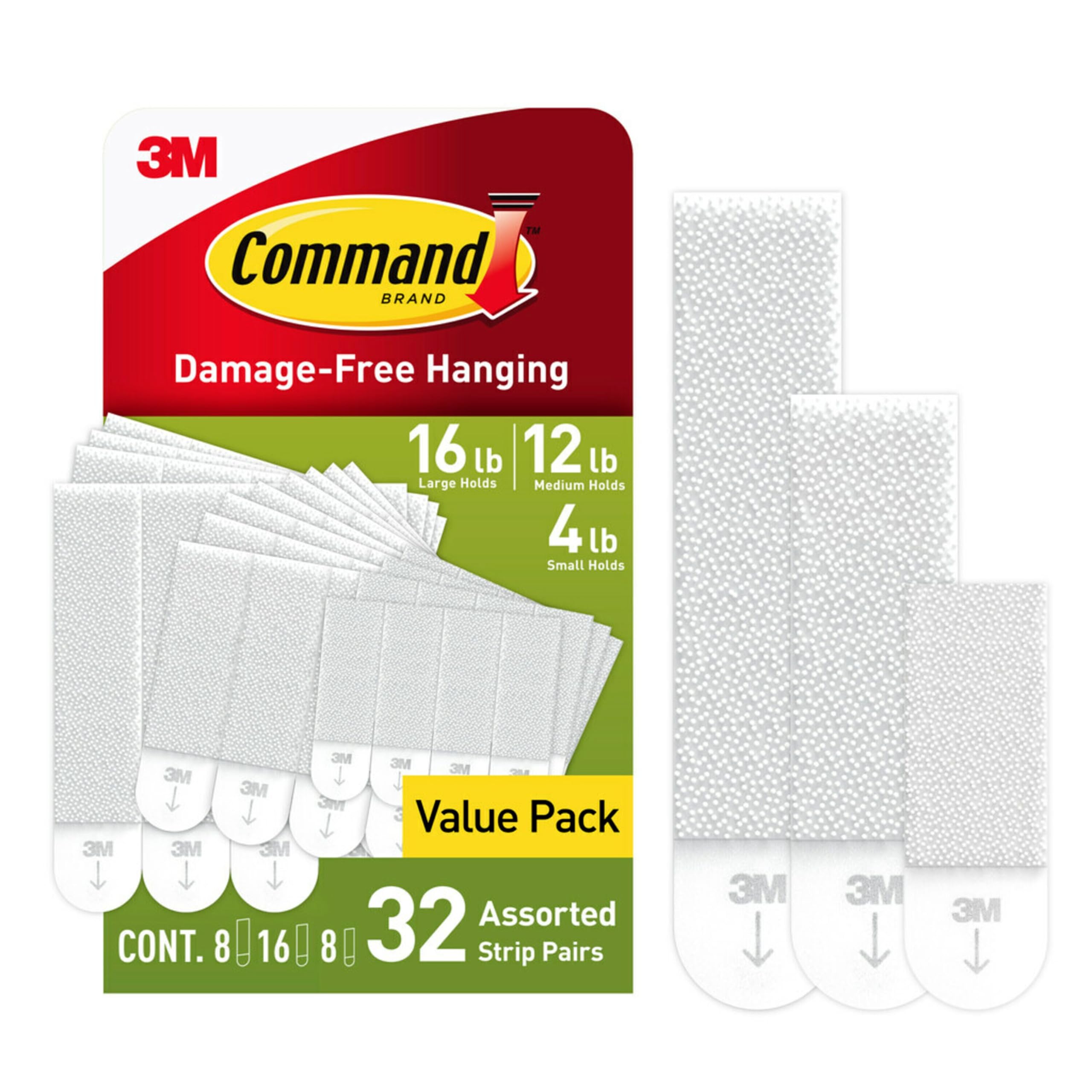 Command Picture Hanging Strips Damage Free Hanging Picture Hangers for Living Spaces White 64 Strips 8 Small Pairs 16 Me